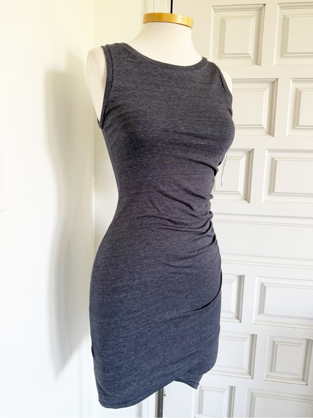 NWT Melrose and Market Dark Blue Navy Heathered Dress Sleeveless Ruched Bodycon - Picture 12 of 13